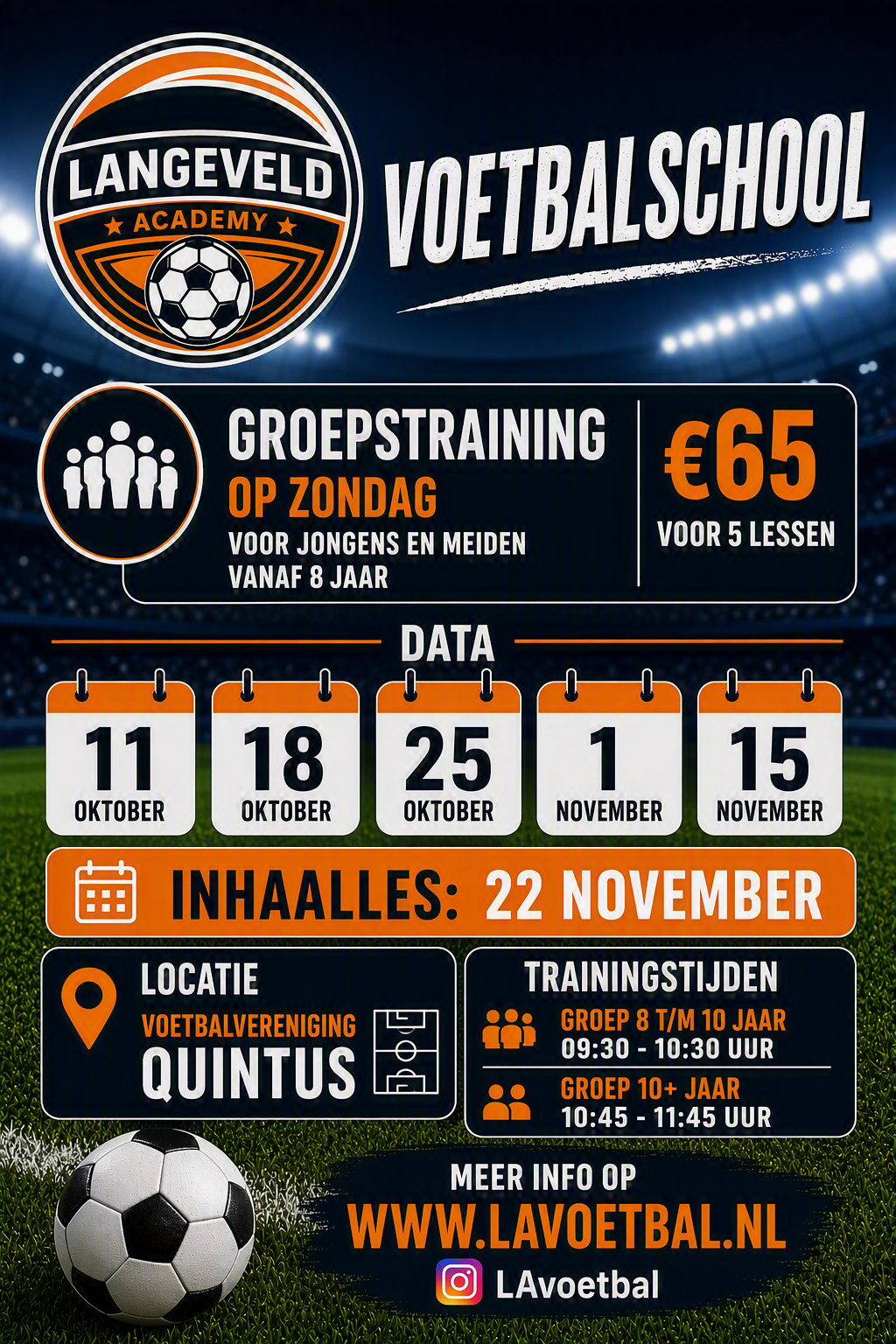 LA Voetbal groepstraining november 2026 voor jeugdspelers van 7 t/m 15 jaar in Kwintsheul